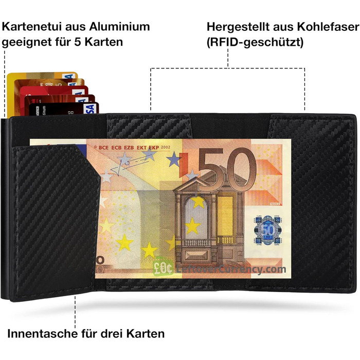 Чоловічий гаманець TEEHON з RFID захистом, з екошкіри, на 5 карт, з відділенням для грошей та відділенням для монет, чорний (Мінімалістичний)