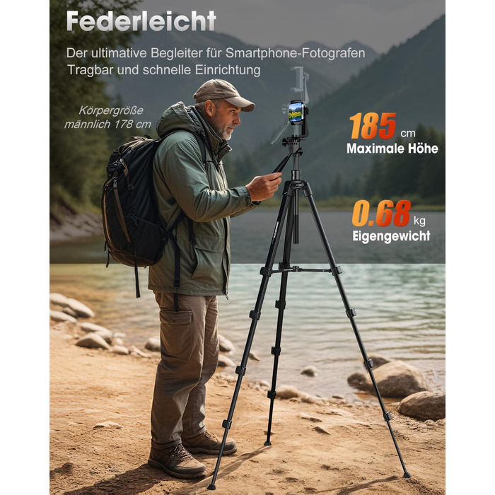 Штатив горизонтальний CAMBOFOTO 185 см для iPhone/камери, гнучкий, для відеозйомки, з сумкою