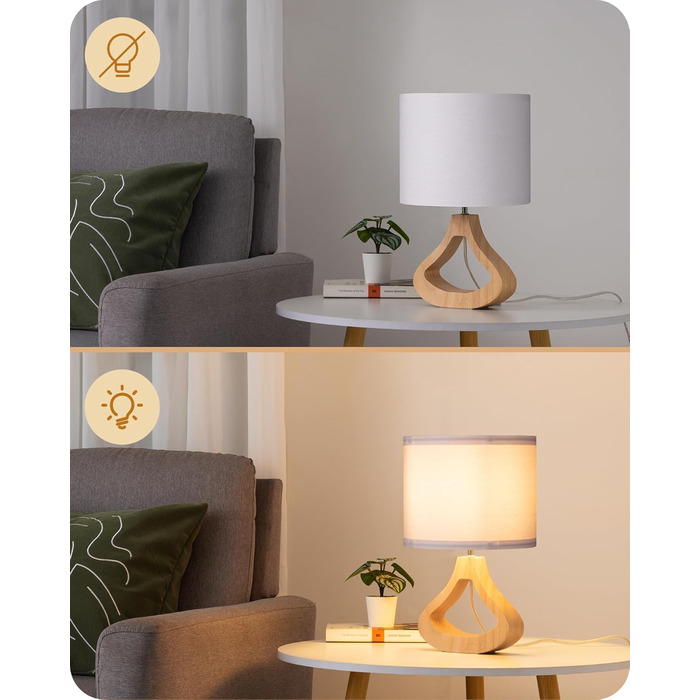 Дерев'яна торшер EDISHINE з абажуром з льону, E27, для вітальні та спальні, в стилі кантрі [Енергоклас F]