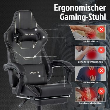 Геймерське крісло Ergon Gaming з підставкою для ніг, чорне - Офісне крісло для комп'ютера з регулюванням висоти та підтримкою попереку