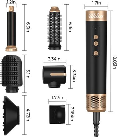 UKLISS Airstyler Multistyler 7 в 1: фен-щітка, локон, випрямляч, турбіна, 1400W, турбіна, 3 режими температури, 30 мм, турбіс
