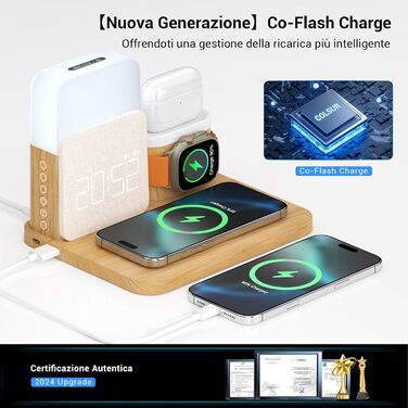COLSUR 3-in-1 Charging Station for Apple Watch, iPhone, AirPods, 15W Fast Wireless Charger for iPhone 16/15/14/13, Nightstand Lamp with Charging Function, Alarm Clock with Charging Station, Phone Accessories