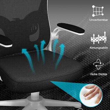 Офісний стілець Naspiro з регульованими підлокітниками, ергономічний, з сітчастою спинкою, підтримкою попереку, регулюванням висоти, м'яким сидінням, поворотний на 360°, (білий, з підголівником)