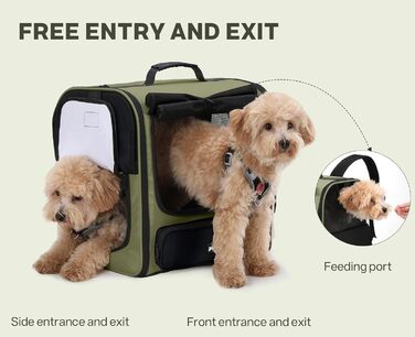 Pecute Рюкзак-переноска для котів та маленьких собак, темно-зелений. Зручний, вентильований, для подорожей, хайкінгу та кемпінгу