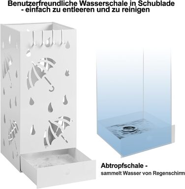 Металева підставка для парасоль під Laneetal, квадратна, з піддоном для води, 4 гачки, 20x49x20 см, біла