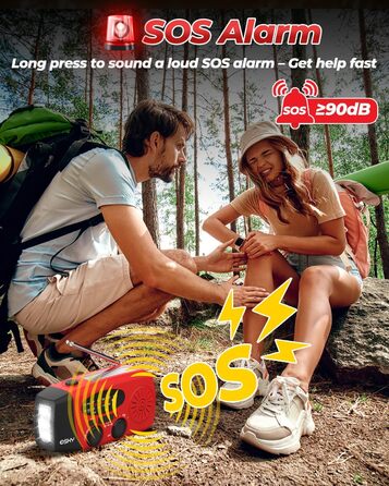Радіо Esky Kurbelradio AM/FM водонепроникне, портативне з динамо-машиною, SOS-сигналом, Power Bank та LED-ліхтариком (червоне) - для походу, надзвичайних ситуацій