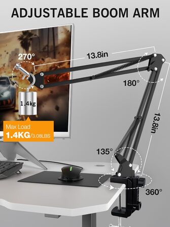 Тримач для мікрофона SUNMON для Razer Seiren X - регульований кріплення з адаптером 3/8' - 5/8'