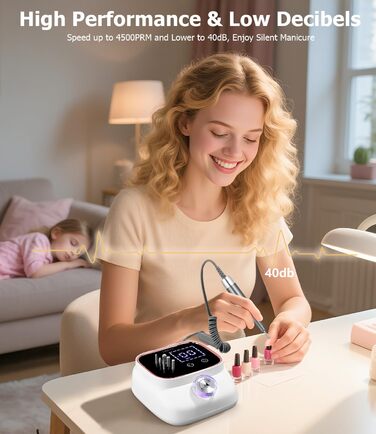 Електрична нігтьова фрезер 45000 RPM з LCD-дисплеєм для манікюру та педикюру, професійна, рожеве золото