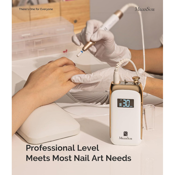 Професійний електричний фрезер для нігтів MelodySusie, акумуляторний, для акрилових нігтів, бездротовий, портативний, для манікюру та педикюру вдома та в салоні (Білий)