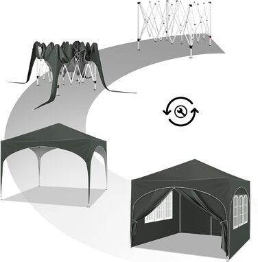 WOLTU Gazebo, Folding Gazebo 3x3 m, with 4 Side Walls, Party Tent Waterproof UV Protection 50+, Adjustable Height Garden Gazebo, with Carry Bag, for Outdoor Garden Camping Grey