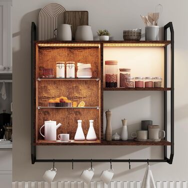 Стильне металеве виноградник на стіну з LED-підсвічуванням, 3 яруси, для бару, кухні, вітальні, ресторану, чорний, 20x80 см