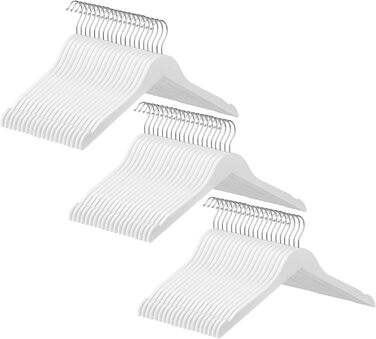 SONGMICS Clothes Hangers, 60-Piece Set, Wooden Clothes Hangers, Made of Solid Wood, Wooden Hangers with Notches, Jacket Hangers, 360° Swivel Hook, Non-Slip, 44 cm Long, White CRW003WT60