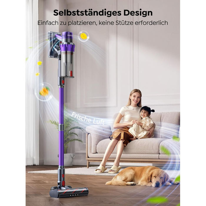 SMOTURE Бездротовий акумуляторний пилосос 50 000 Па, 65 хв роботи, міні-турбонасадка, самостійна парковка, антизаплутана щітка, док-станція на стіні, для шерсті тварин/килимів/твердих поверхонь/автомобіля, модель: VAC02, темно-фіолетовий