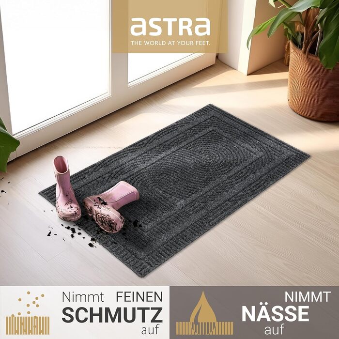 Придверний килимок Astra 45x75 см, протиковзкий та стійкий до витеру, вологостійкий килим для вхідної зони та балкона, антрацит