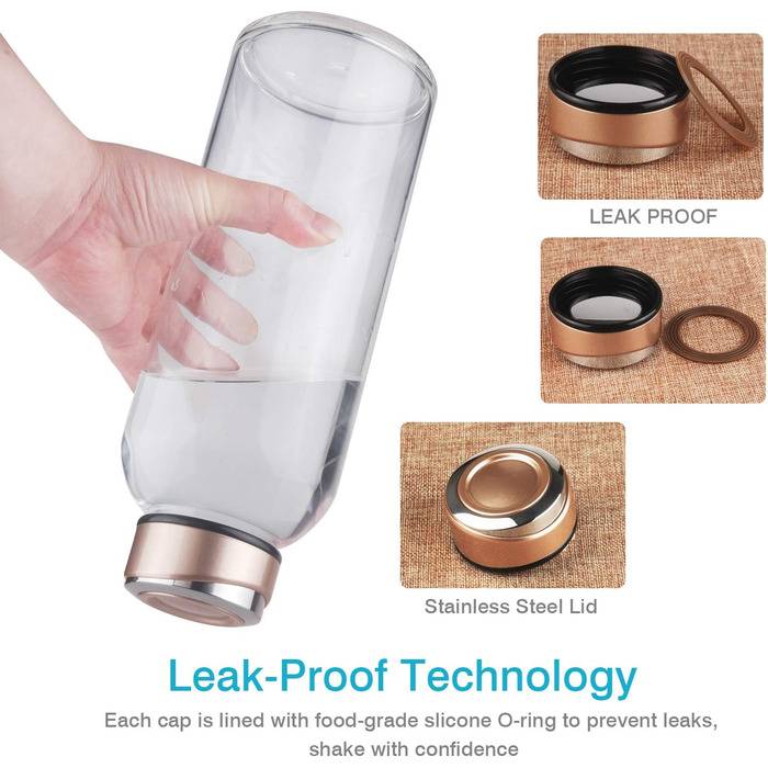 SHOW INGENUITY 1.5 Liter / 1.5L Glass Drinking Bottle with Neoprene Sleeve, 1500ml Borosilicate Glass Water Bottle with Stainless Steel Lid, BPA-Free Glass Bottle