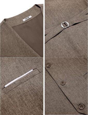 Костюмний жилет чоловічий COOFANDY з кишенями, V-подібний виріз, для вечірнього одягу, ділового стилю, коричневий, 3XL