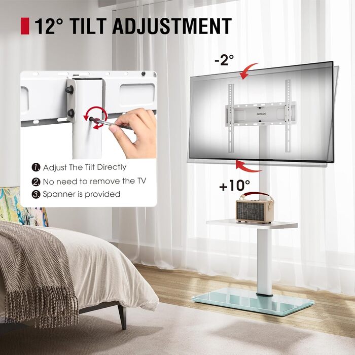 Підставка для телевізора Boden для 32-65 дюймів, поворотна на 60 градусів, з регулюванням кута нахилу, 8-ступенева регулювання висоти, стійка для телевізора для вітальні/спальні, витримує до 40 кг, VESA до 400 x 400, білий/декор для саду