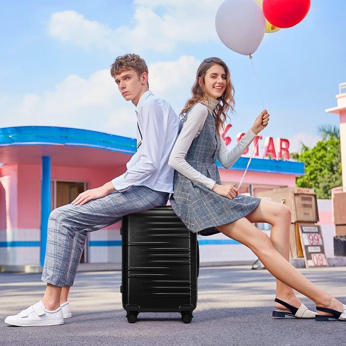 Чемодан-тележка British Traveller Handgepäck Koffer - жорсткий корпус, 54 x 36.5 x 21.5 см, TSA-замок, ABS+PC, чорний, 20