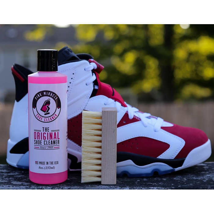 Pink Miracle Shoe Cleaner, Textile Cleaning Solution including Shoe Brush, suitable for Leather, White Fabrics, Nubuck Leather, Golf Shoes, Basketball Shoes, Boots, Sandals, Household and Car Seats, 227 g
