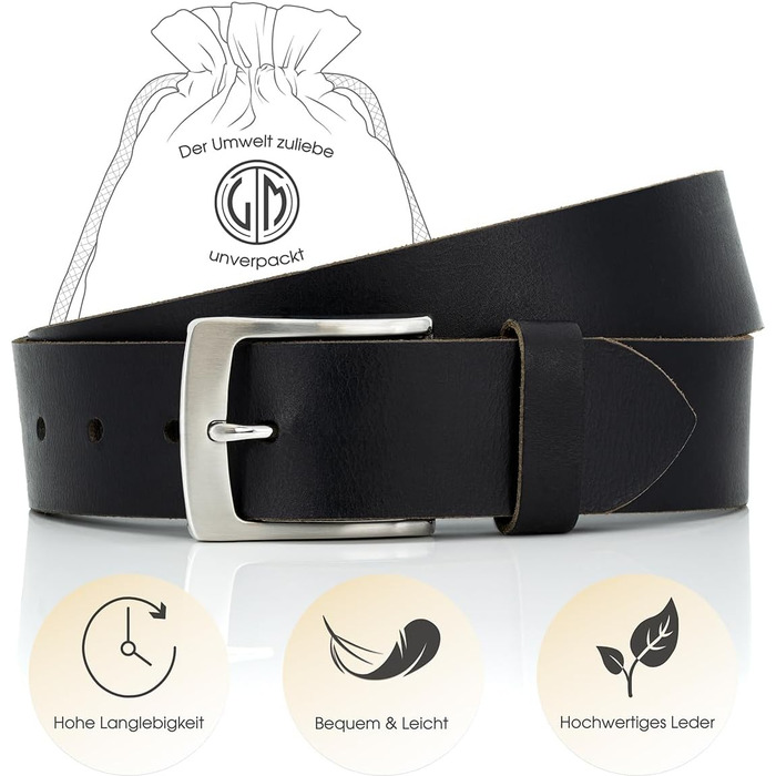 Чоловічий шкіряний ремінь Lindenmann, ширина 40 мм, повноецінна шкіра, чорний колір, розмір 95 см, довжина 110 см