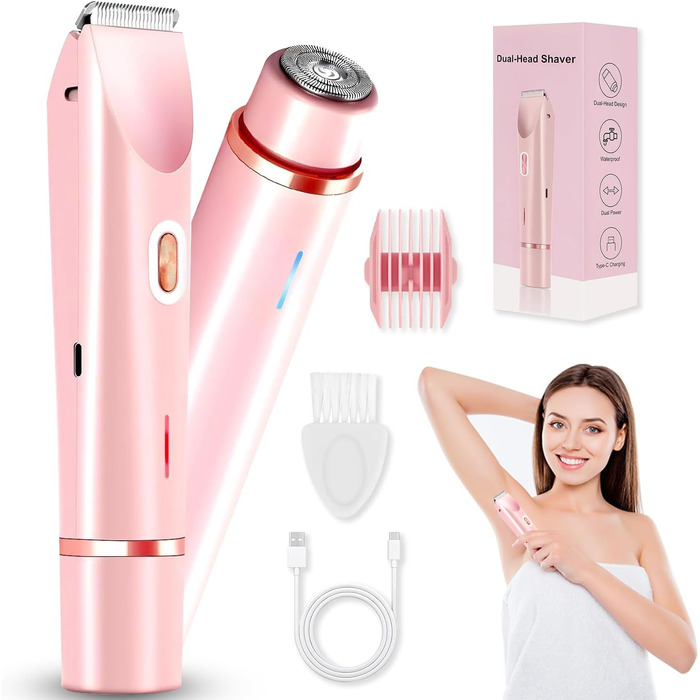 Електричний жіночий триммер Intimrasierer 2-в-1 для інтимної зони, рожевий