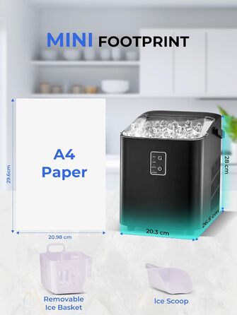 FOHERE Ice Maker - Fast Ice in 5 Minutes, 14kg/24h Capacity, Self-Cleaning, 2 Sizes, Portable for Kitchen, Office, Bar & Party (Black)