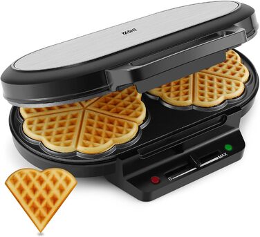 Heart-Shaped Waffle Maker - YASHE SW-2122M - Double Waffle Plates, Non-Stick Coating, Adjustable Temperature, 1200W