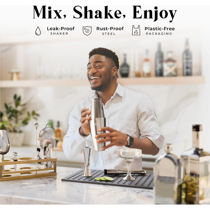 Набір для бармена BARE BARREL® Mixology: 16 предметів | Шейкер, інструменти для змішування коктейлів | Набір для дому | 35 рецептів | Подарунок