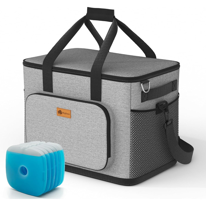 BigDean Термосумка-холодильник велика, 30 літрів, з 6 акумуляторами льоду. Ізольована, складна, витокозахисна та водонепроникна. Підходить для пікніків, обідів та покупок. До 5 годин охолодження.