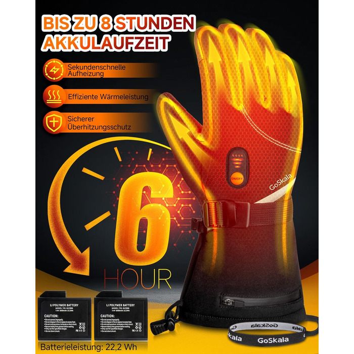 Електричні гріючі рукавички для жінок та чоловіків, зимові рукавички з підігрівом, чорні, з акумулятором 7.4V 6000mAh, 3 режими нагріву, сенсорний екран, водонепроникні