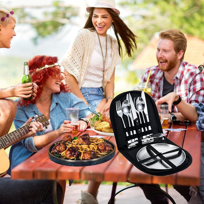 Набір посуду для кемпінгу MOMAHUA на 2 особи (10 шт.): нержавіюча сталь, для пікніків та подорожей. Включає сумку для багаторазового використання.