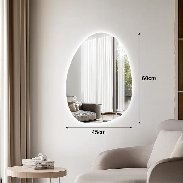 LED дзеркало для ванної кімнати з підсвіткою 70x50 см, холодне біле світло 6000K, енергозберігаюче, диммування, проти запотівання