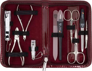 Набір для манікюру DREI SCHWERTER 'Spezia' 10 предметів | Німецький бренд | У подарунковій коробці з екошкіри | Манікюрний набір для подорожей | Вміст: ножиці для нігтів, ножиці для кутикули, щипці, склонапильник та інше (Вишневий - Екошкіра)
