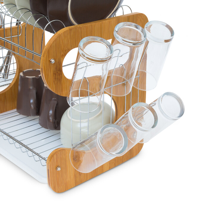 Relaxdays Bamboo Dish Drainer with 2 Tiers
