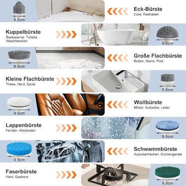 Electric Cleaning Brush, 8 in 1 Electric Spin Scrubber with Interchangeable Drill Brush Heads, Bathtub and Floor Tile Mop Set, Electric Cleaning Brush with Adjustable Handle for Bathroom Kitchen Car Floor