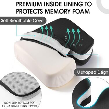Ортопедична подушка для сидіння з піни Memory Foam: для офісного крісла, авто, інвалідного візка. Чорний дихаючий чохол