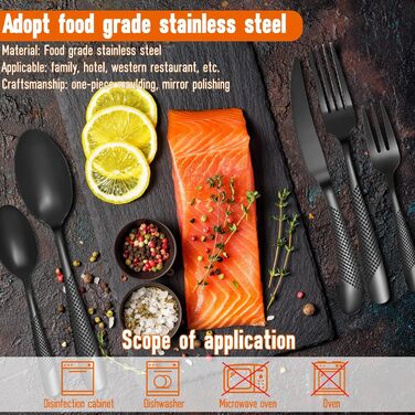 Набір столових приборів FANTICDE на 4 особи, 20 предметів, нержавіюча сталь, чорний матовий, з ножем, виделкою, ложкою, преміум-якість, для посудомийної машини