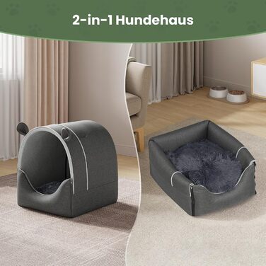 Будка для собак EUGAD, 45x40x45 см, з плюшевою подушкою, 2-в-1, для маленьких собак, тепла, для вулиці, зимостійка