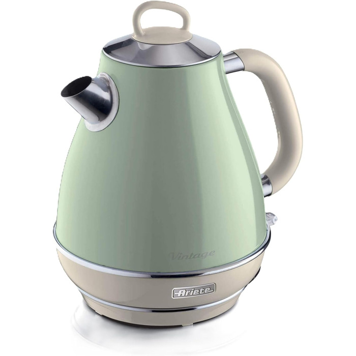 Ariete Vintage Green Electric Kettle - 1.7L Stainless Steel, 2000W, 360° Swivel Base, Automatic Shut-Off, Tea Infuser