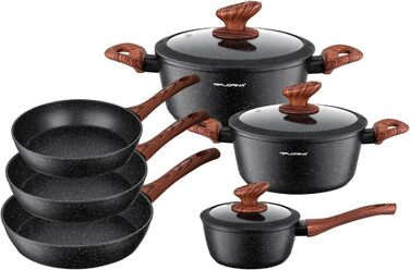 Набір каструль Florina Master Black (6 шт.) з алюмінію, 24 см, 4 л, антипригарне покриття, для всіх плит (вкл. індукційні), з ергономічною ручкою, кришкою з силіконовим кантом, термостійкий, легко миється