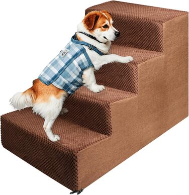 Pet Stairs for Small Dogs and Cats, 4 Steps 50cm High - Dog Stairs Cat Stairs with Removable, Washable, Portable Pet Stairs for Small Dogs (4 Steps Brown)