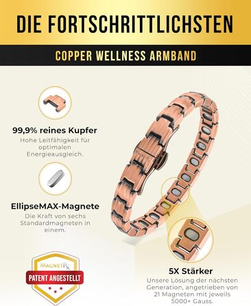 Браслет на руку чоловічий MagnetRX® з чистої міді – для магнітотерапії при артриті та тунельному синдромі – з інструментом для регулювання розміру (5X Strength - EllipseMAX (5,000 Gauss))