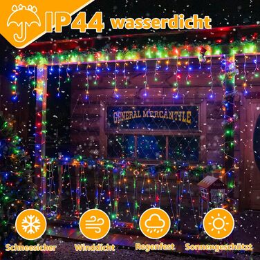 Ланцюжок прикрас з LED-підсвічуванням Ollny Eisregen, 15м, 600 LED, для зовнішнього використання, з пульт дистанційного керування, вологостійкий, 8 режимів, тепле біле світло, для балкона, даху, вікна, дому, огорожі (кольоровий)