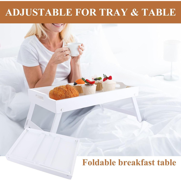 Бамбуковий столик SHUESS для ліжка та дивану, чорний, з регульованими ніжками, 41,5 x 30 x 20,5 см. Ідеально для сніданку, роботи, сервірування та відпочинку.