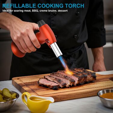 Нагрівач для крем-брюле, що перезаряджається, з регулюванням полум'я, для десертів, BBQ (без бутану) (Помаранчево-чорний)