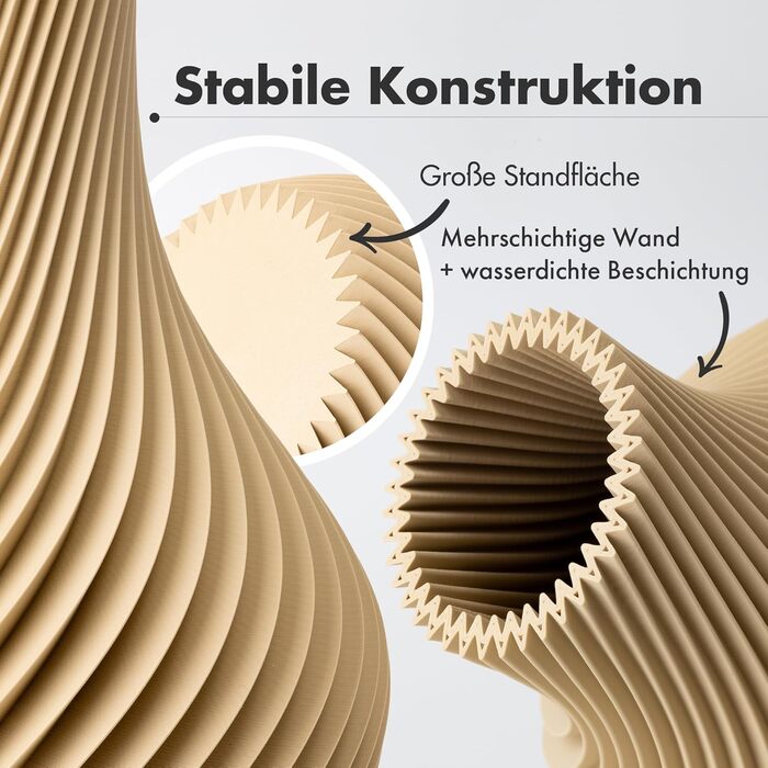 Ваза NATUMO Design 'Longi' – сучасна декоративна ваза з міцного пластику, 18 см, бежева