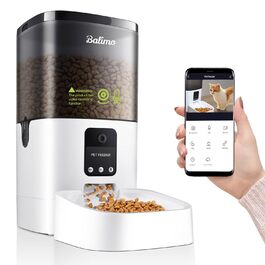 Автомат годування котів Balimo з HD 1080P відео, Wi-Fi, APP-керування та нічне бачення, 4L, нержавійна чаша, 8 прийомів їжі на день, білий