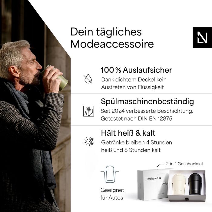 Термокружка LARS NYSØM 380 мл - термокружка для кави та чаю з нержавіючої сталі | З ізоляцією, без витоку, для подорожей | Berry Red/Carbon Black