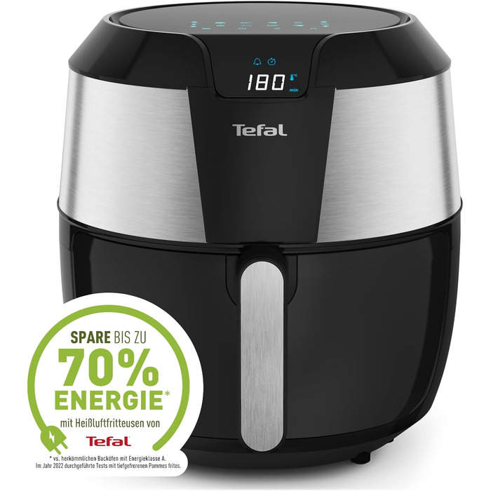 Аерофритюрниця Tefal Easy Fry XXL 5,6 л, 1850 Вт, 8 програм, електрична, без олії, нержавіюча сталь, енергозберігаюча, цифровий дисплей