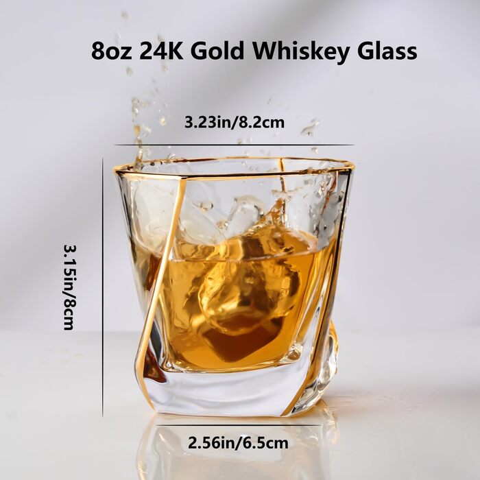 Glskey Crystal Whiskey Glasses Set - 4 Pack, 350ml Lead-Free - For Whiskey, Rum, Vodka, Gin, Scotch, Cognac & Water - Dishwasher Safe, Distorted Shape